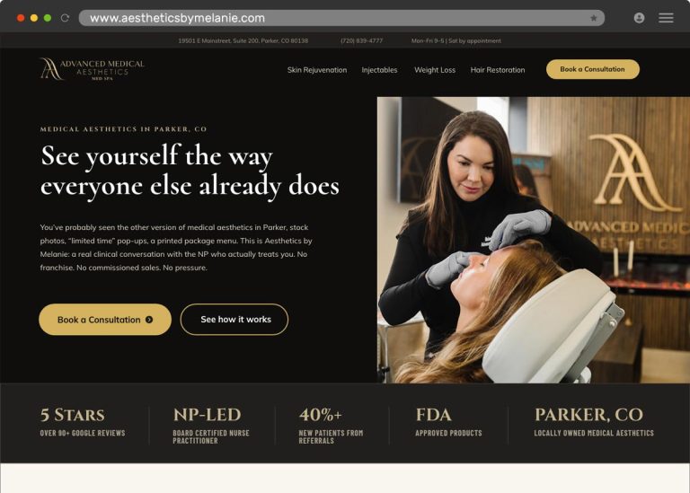 Website design for Advanced Medical Aesthetics, a med spa in Parker, Colorado.