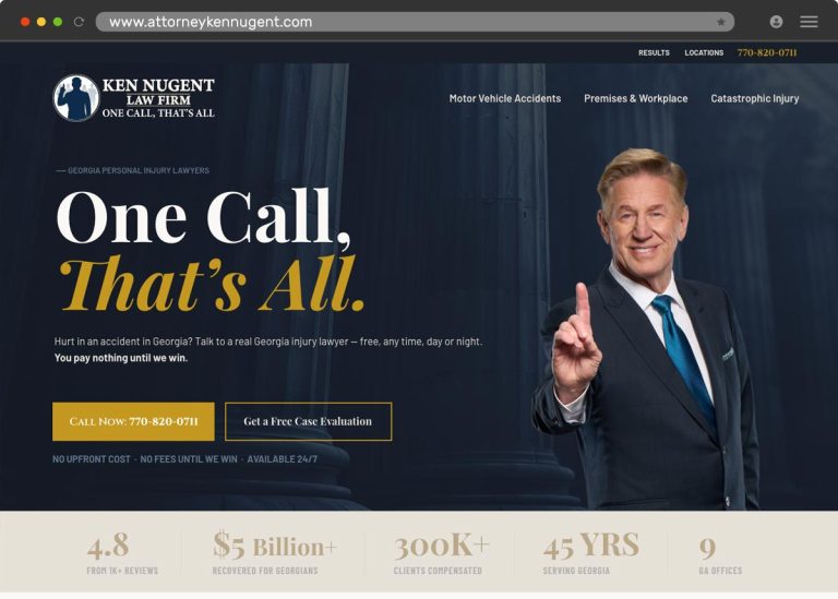Website design for Nugent Law Firm, a law firm headquartered in Atlanta, Georgia.