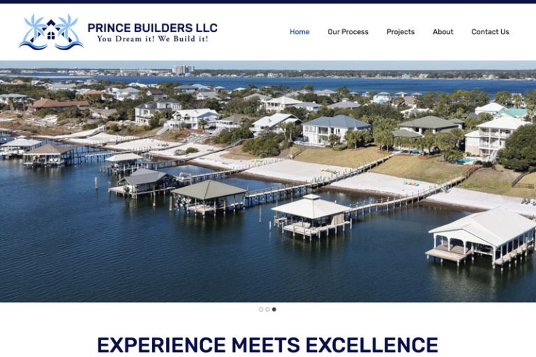 Website design for Prince Builders, a custom home builder in Perdido Key, Florida.