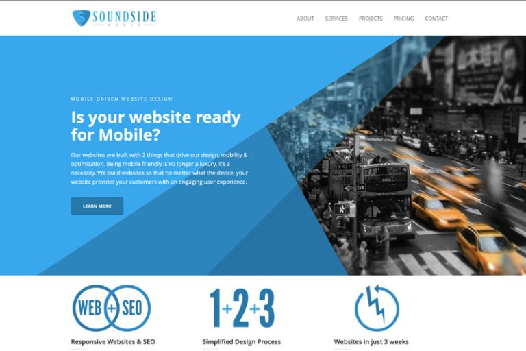 Website design for Soundside Media, a design agency in Pensacola, Florida.